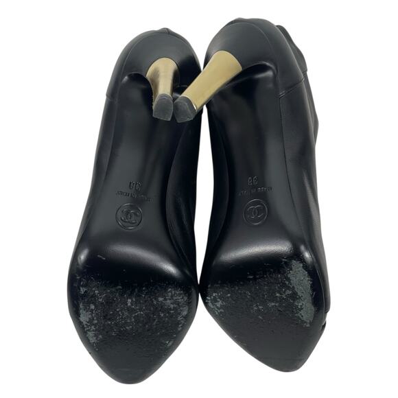 Chanel CC Logo Cap Toe Lamb Leather Heel Ankle Boots Black Size 38 - Picture 10 of 14